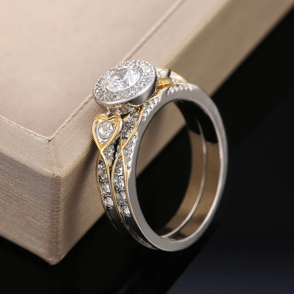 

luxurious Retro European and American Temperament Zircon Two-Color Ring Set For Lovers Popular Exquisite Rings Accessories