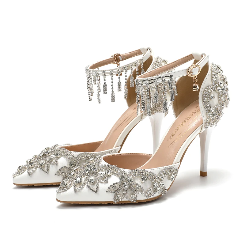 

2022 shoes pointed toe sandal for wedding shoes buckle rhinestone sandals thin high heels hollow women's shoes pumps bride shoes