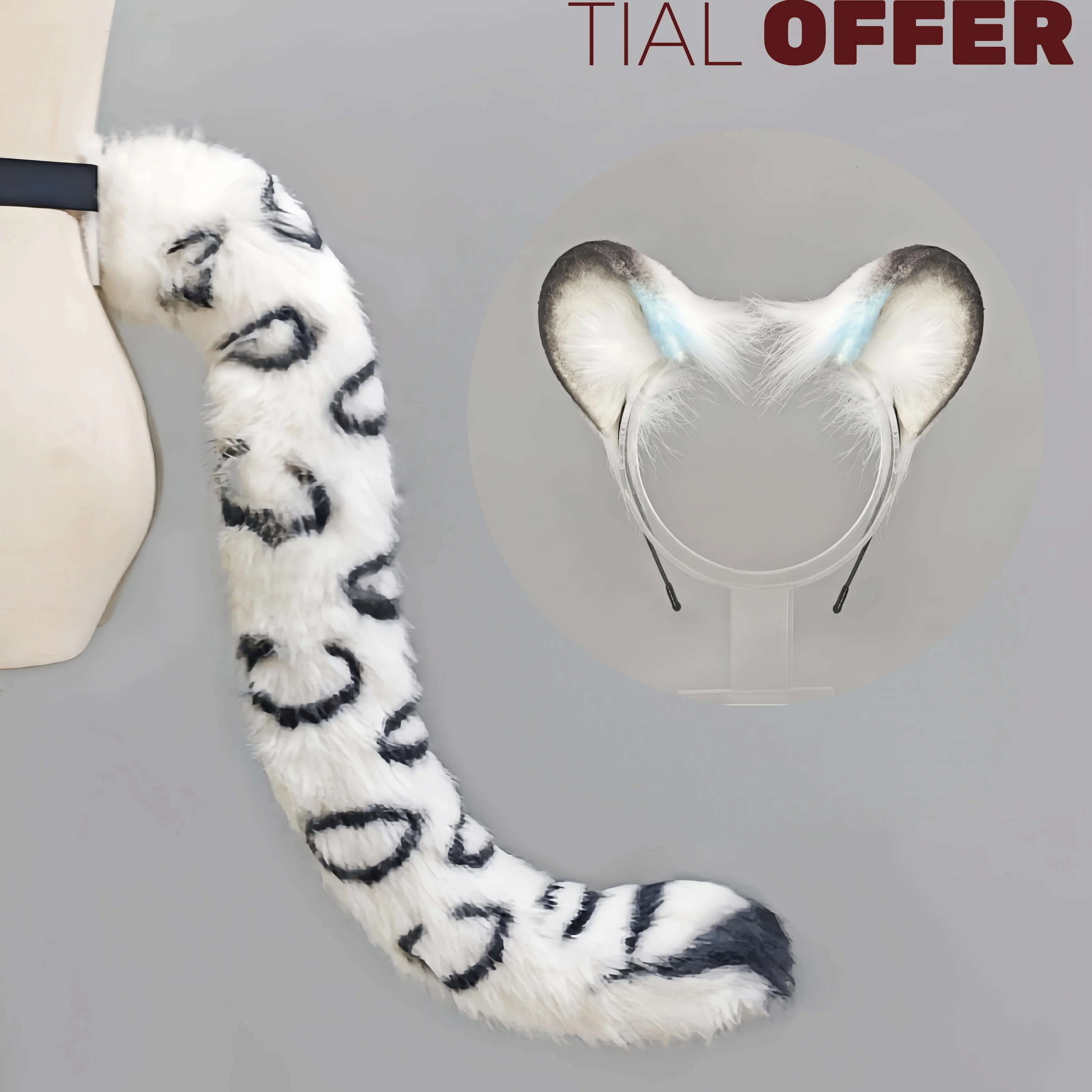 Фото Новая горячая игра, повязка на голову с меховыми ушками и снежным леопардом, милый плюшевый комплект ручной работы с выставочным хвостом, реквизит для косплея для ночной вечеринки №1
