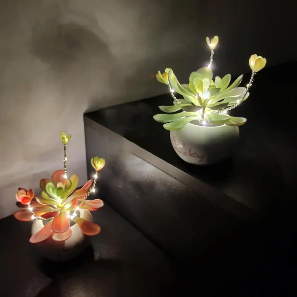 

Night Light Succulent Shape Mini Night Lamp Simulation Potted Plant For Bedroom Desk Bedside For Indoor Home Decor K3a5