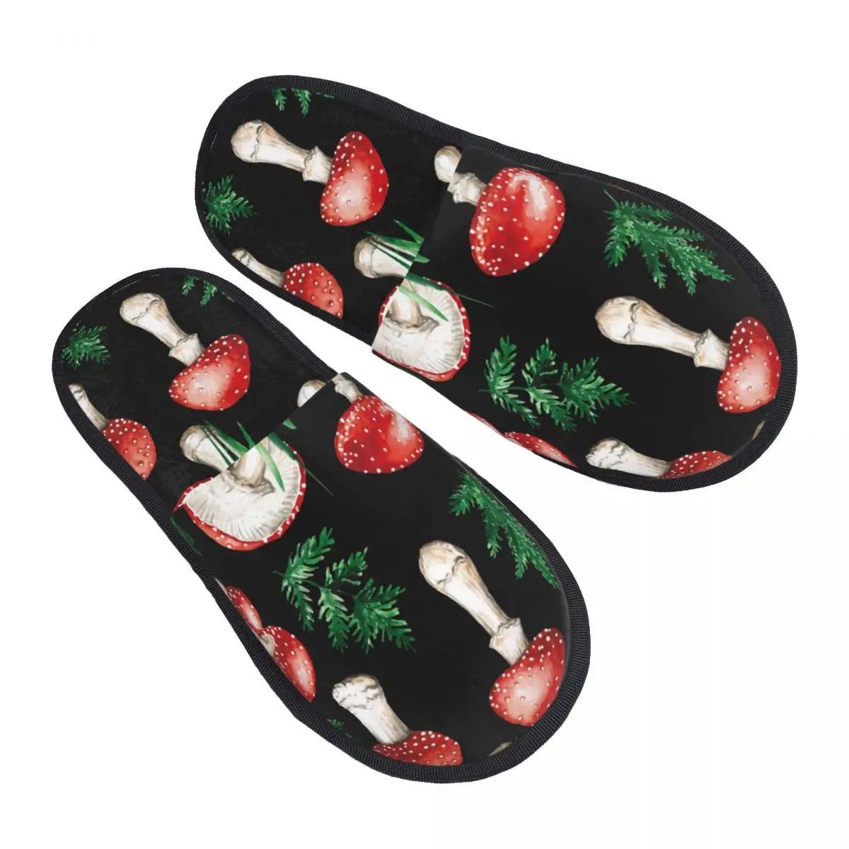

Watercolor Red Mushroom Slipper For Women Men Fluffy Winter Warm Slippers Indoor Slippers