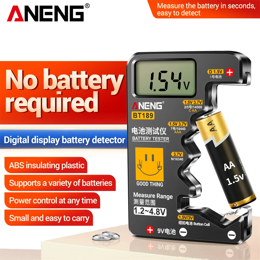 

ANENG BT189 Button Cell Battery Tester Universal Household LCD Display 9V N D C AA AAA Battery Tester Power Bank Detectors Tools