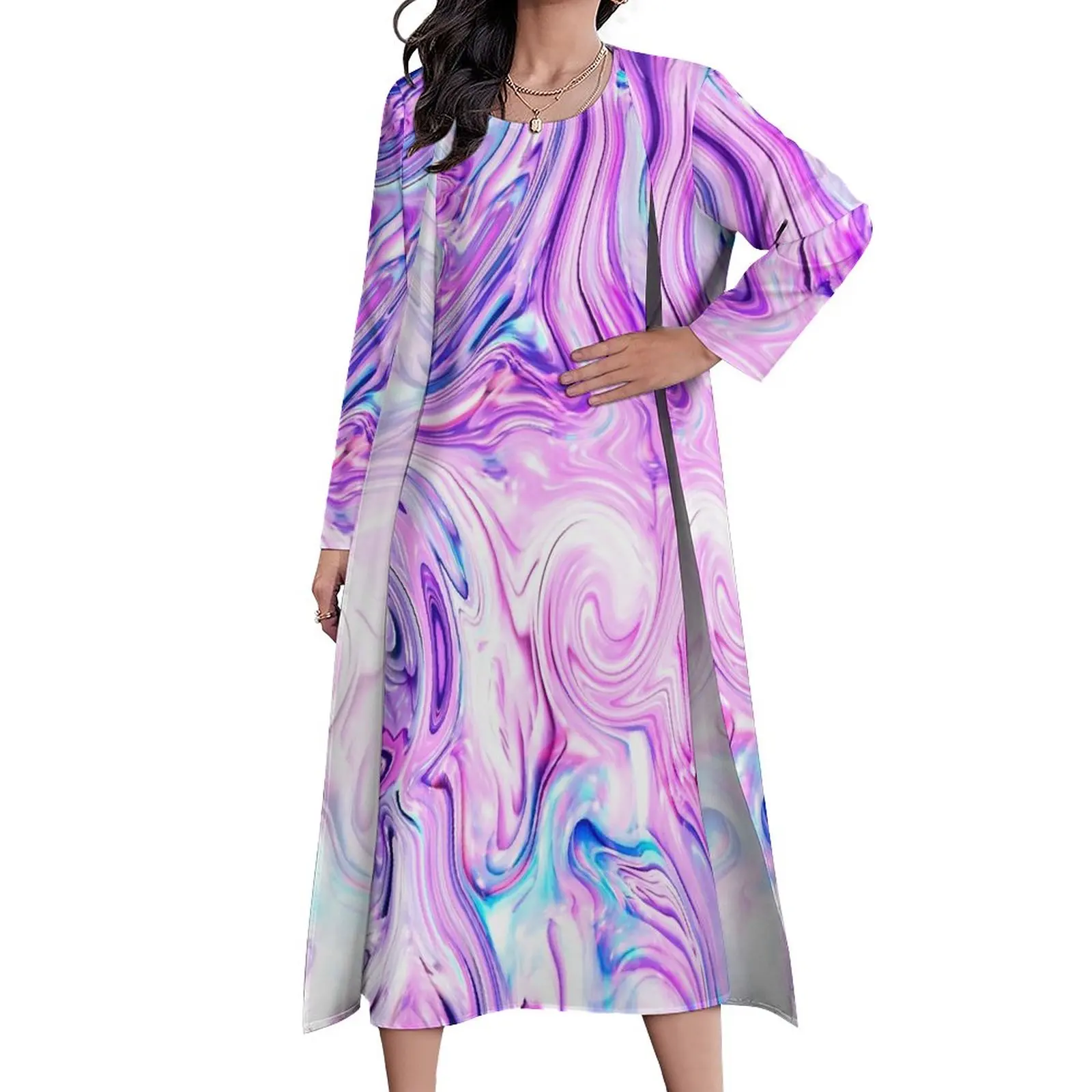 

Платье женское длинное из двух частей, повседневное элегантное платье макси с мраморным узором, фиолетовый и синий цвета, подарок на день рождения