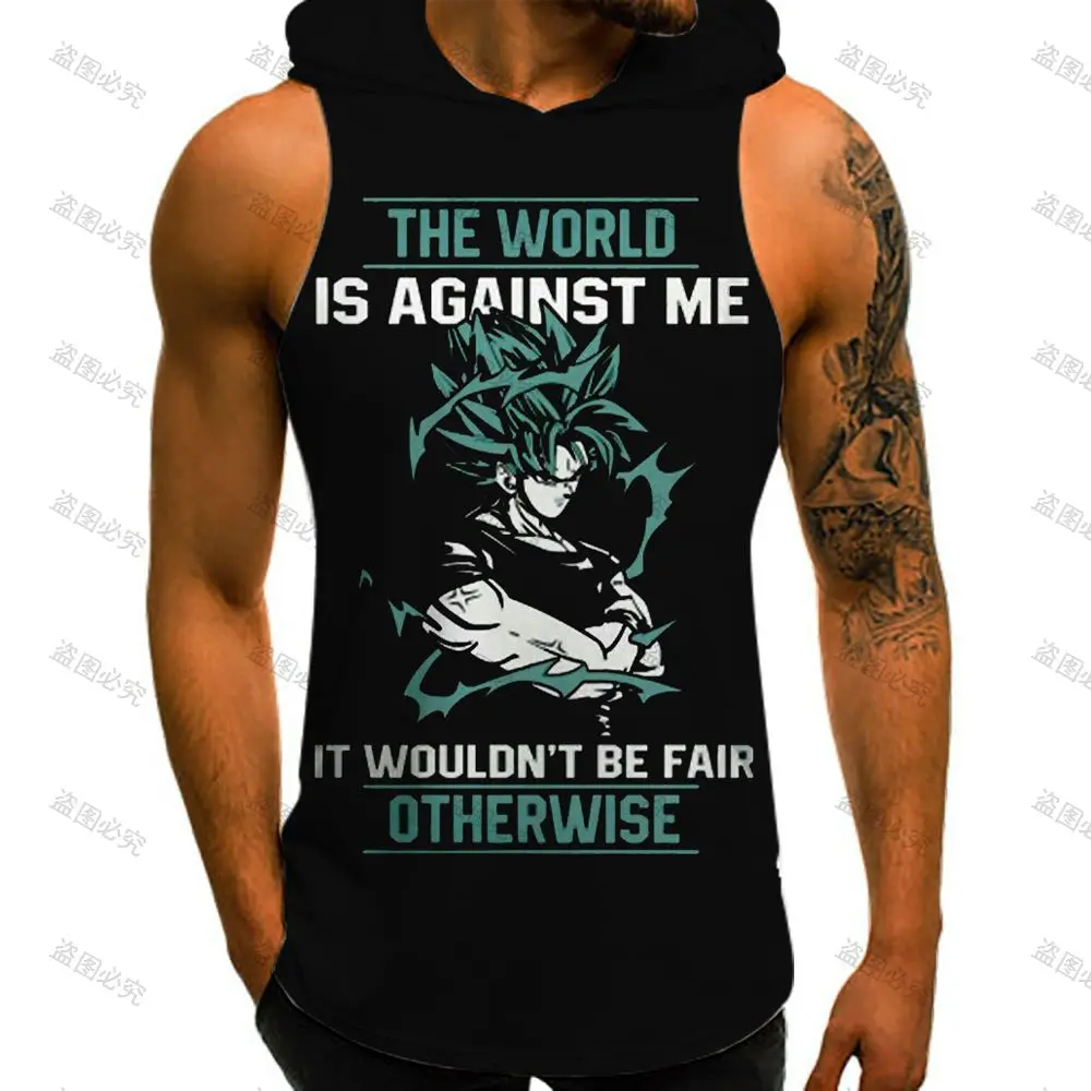 Мужской жилет с капюшоном Dragon Ball Z черный спортивный без рукавов майка для бега Y2k