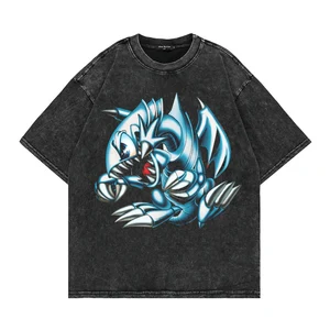 Summer Fashion T-Shirt Harajuku T-Shirt Blue Dinosaur Print T Shirt Cotton Casual Tshirt Men Hip Hop Short Sleeve Tops Tees
