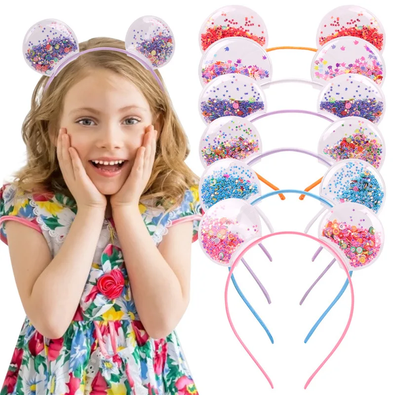 

Cute Transparent Cat Ears Headband For Children Quicksand Bows Hair Hoop Colorful Crown Sequins Hairbands Hair Accessories