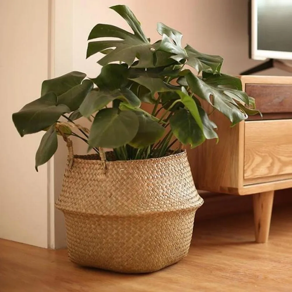 

Flowerpot Rattan Storage Potted Basket Flowerpot Clothes Seaweed Dirty Dirty Wicker Plant Natural Clothes Botany Tools Hanging