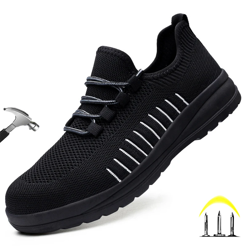 

Black Mesh Summer Light Breathable Safety Shoes for Men Work Outdoor Steel Toe Cap Anti Smashing Non Slip Sneaker Hombre