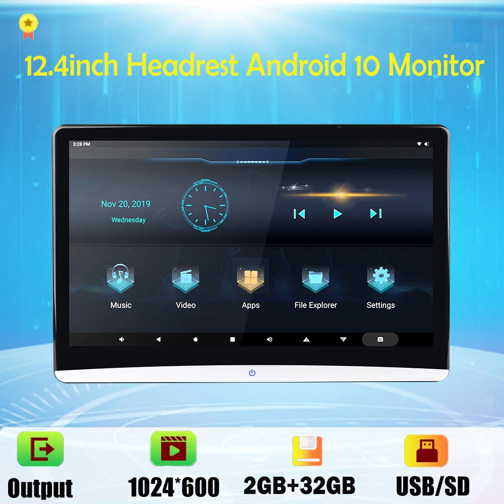 Монитор на подголовник автомобиля экран 12 4 дюйма Android 10 4K 1080P видео IPS MP5