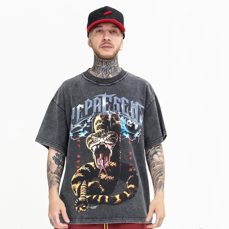 

Футболка мужская оверсайз в стиле Харадзюку, хлопковая тенниска с графическим рисунком, Винтажная Майка с короткими рукавами, уличная одеж...