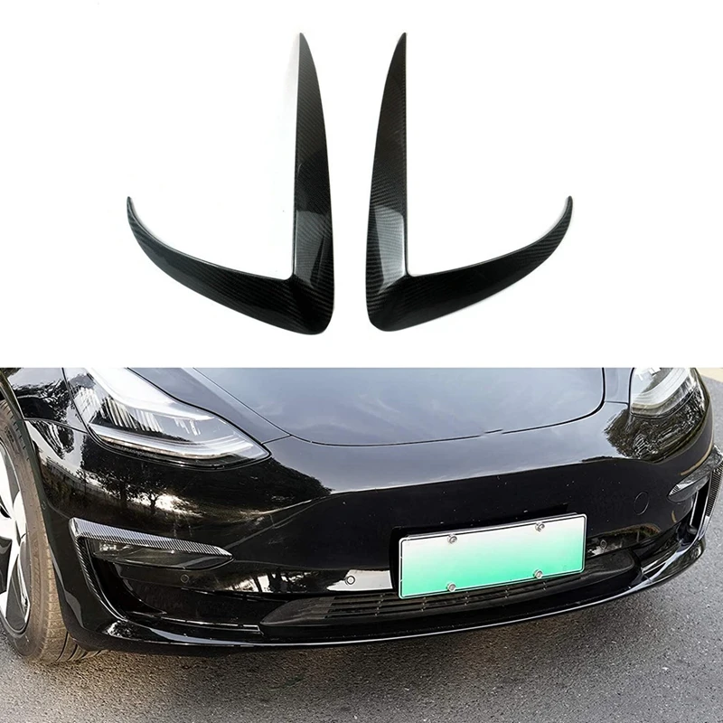 Real Carbon Fiber Car Front Bumper Splitter Spoiler Covers Trim Fog Lights Eyebrow Sticker For Tesla Model 3 2017-2021