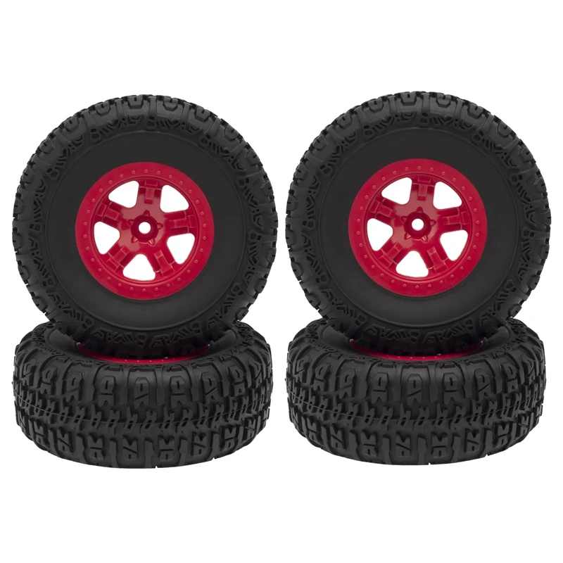 

4Pcs Short Course Tires& Wheel Rims For 1/10 RC Terrain Truck Traxxas Slash VKAR 10SC RC Car Parts