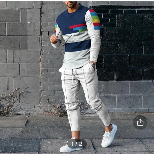 2023 New Men's T-shirt Pants Suit Fashion 3D Digital Print Street Popular Wear Take Long-sleeved Loose Sweatshirt Two-piece Set