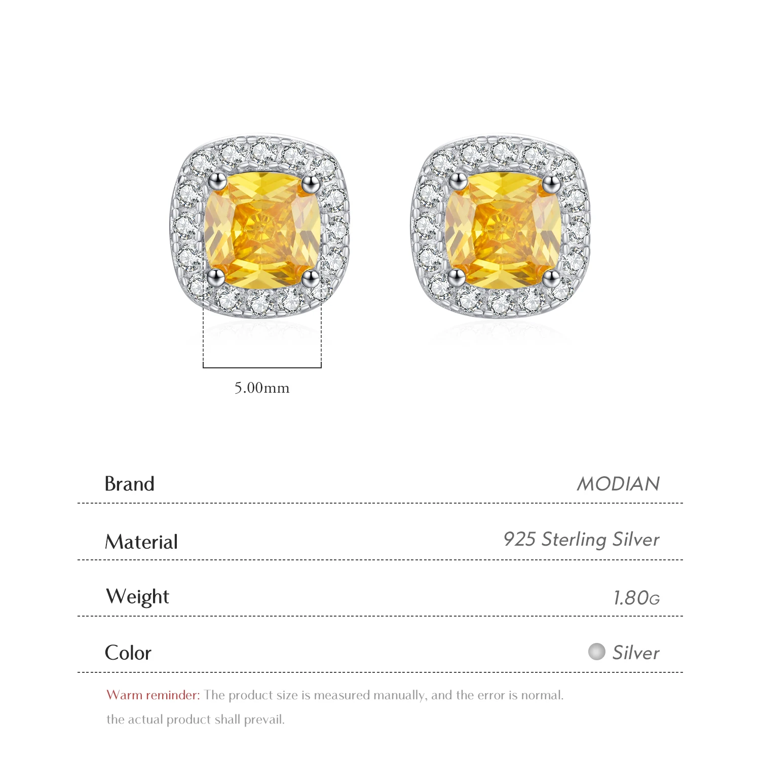 Серьги-гвоздики MODIAN Из Стерлингового Серебра 925 Пробы С Сверкающим Кубическим