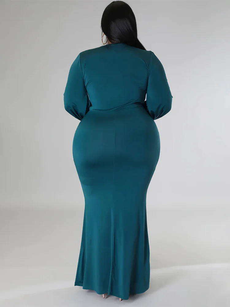 Plus Size Party Dresses for Women Long Sleeve Stretch Sexy v Neck Elegant Maxi Dress Fall Clothes Whol 3xl 4xl 5xl 6xl