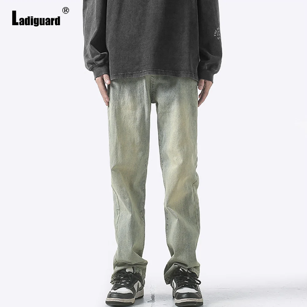 Ladiguard Men's Jeans Straight Leg Denim Pant Casual Loose Trouser Men Spliced Pockets Hip Hop Pants 2023 Kpop Fashion Jean Wear