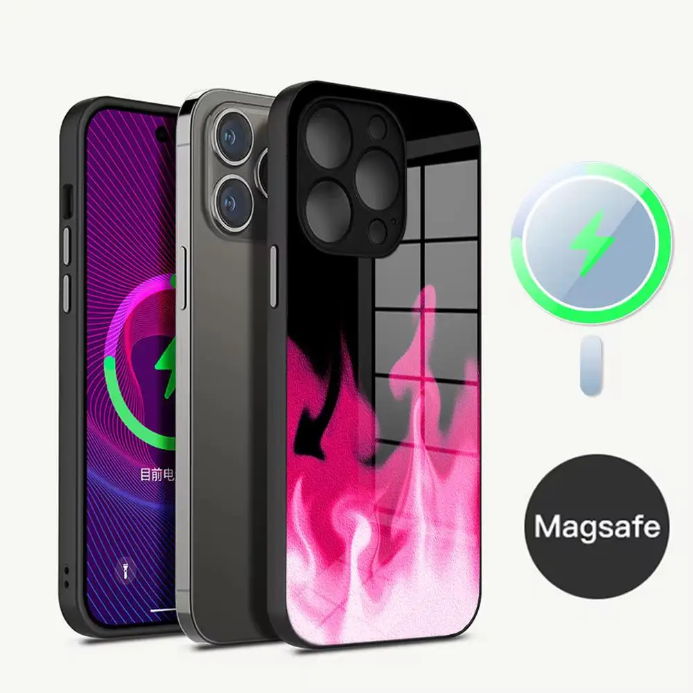 Чехол для телефона с пламенным узором новинка 2024 закаленное стекло IPhone 16 15 Pro Max 14