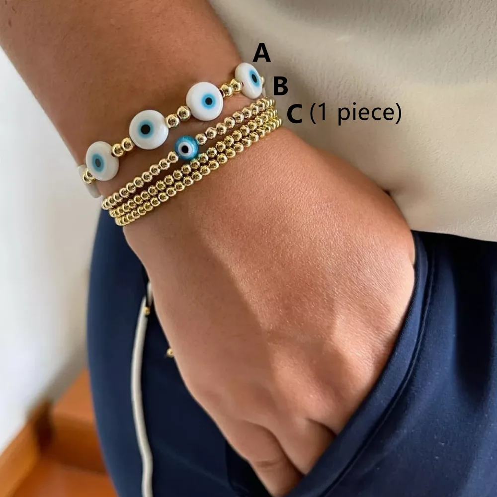 Браслет Go2Boho золотистого цвета с бусинами и изображением сглаза Шарм-браслеты