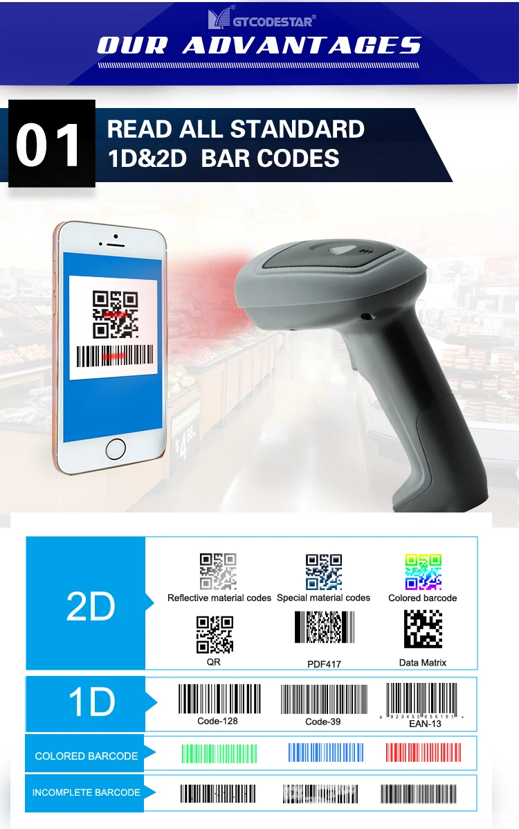 Интернет-магазин сканер Rfid CMOS QR-кода ручной 2D проводной штрих-кода |
