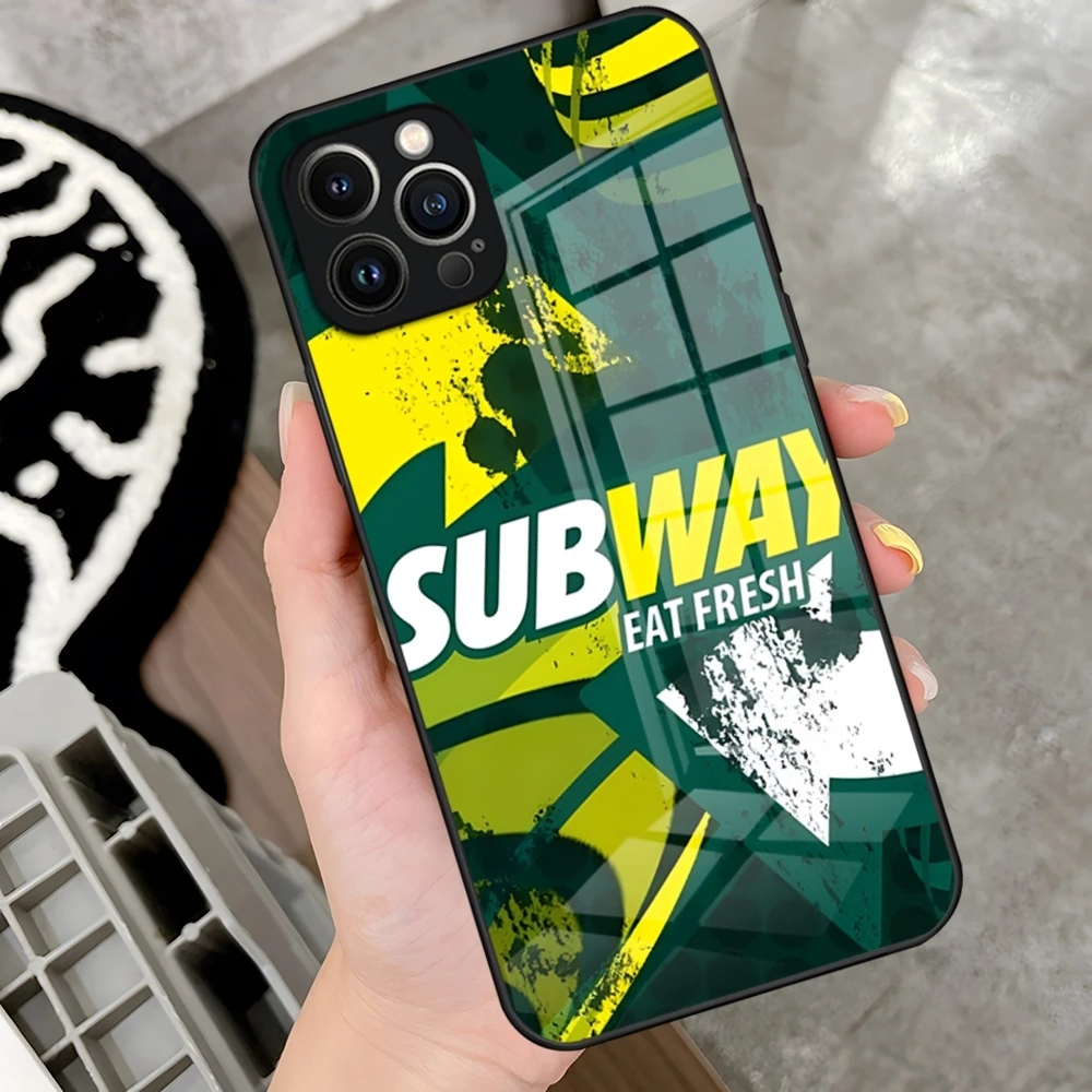 S-subway Sandwich Phone Case For IPhone 16 15 14 Pro 13 12 11 Mini XR Max 6 8 7 Plus SE 2022 Glass Design Cove