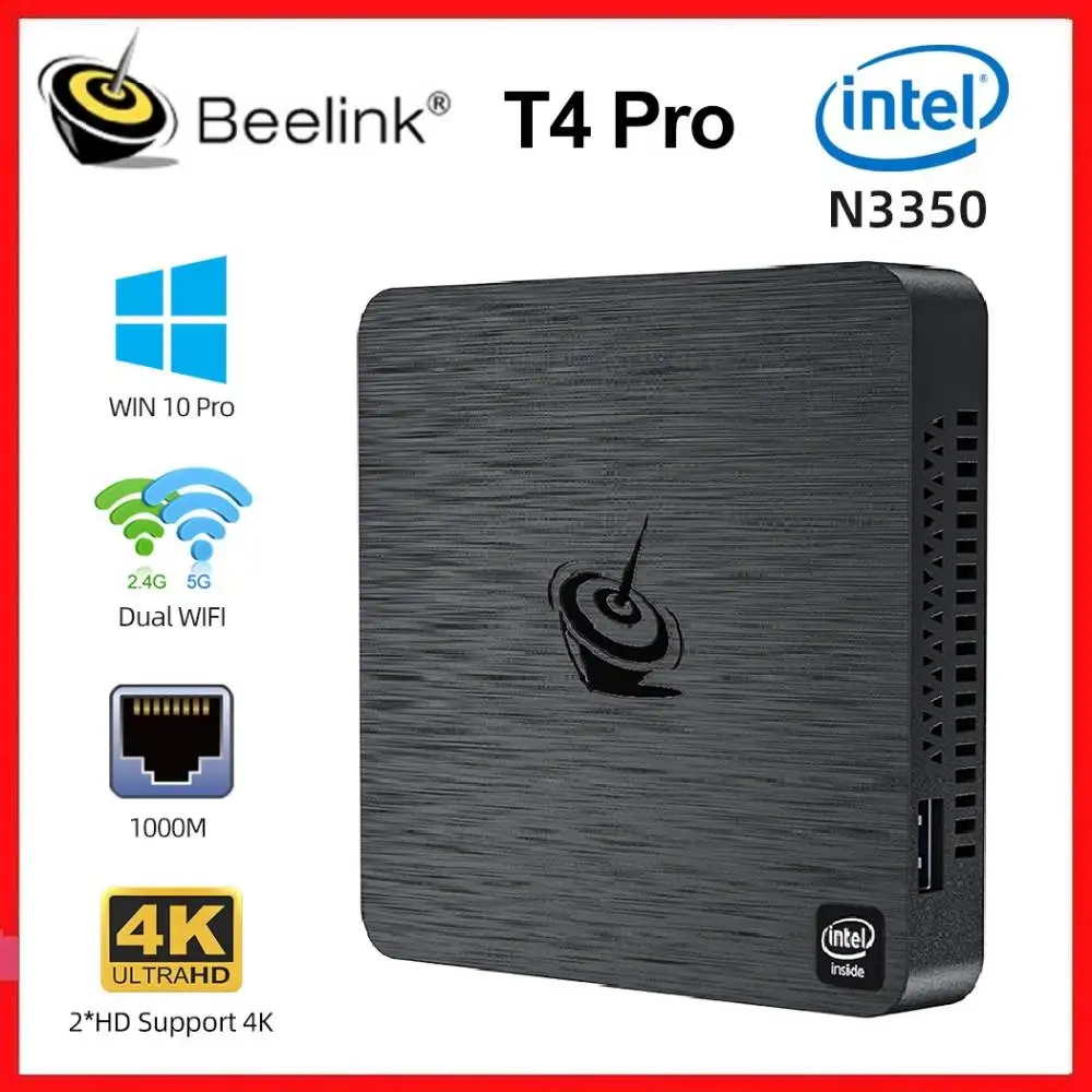 

Windows 10 4K Beelink T4 Pro Mini PC Intel Apollo Lake Processor N3350 4GB 64GB BT4.0 1000M AC Wifi 2*HD 3*USB3.0 Mini Computer