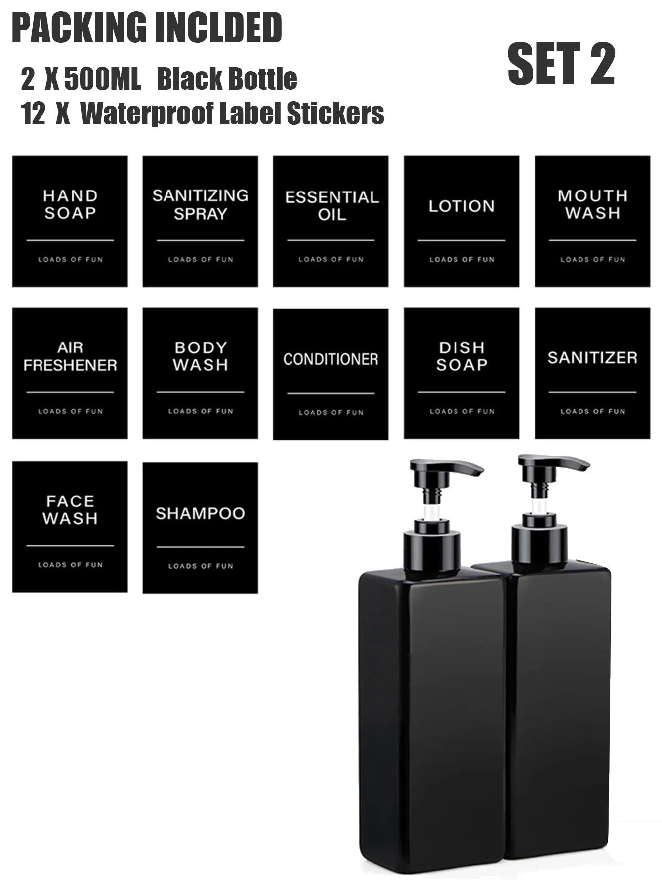 

500 мл/16,9 унций водонепроницаемый дозатор лосьона с этикеткой, шампунь для ванной комнаты, гель для душа, бутылка для хранения, контейнер для украшения дома, 2/3 шт.