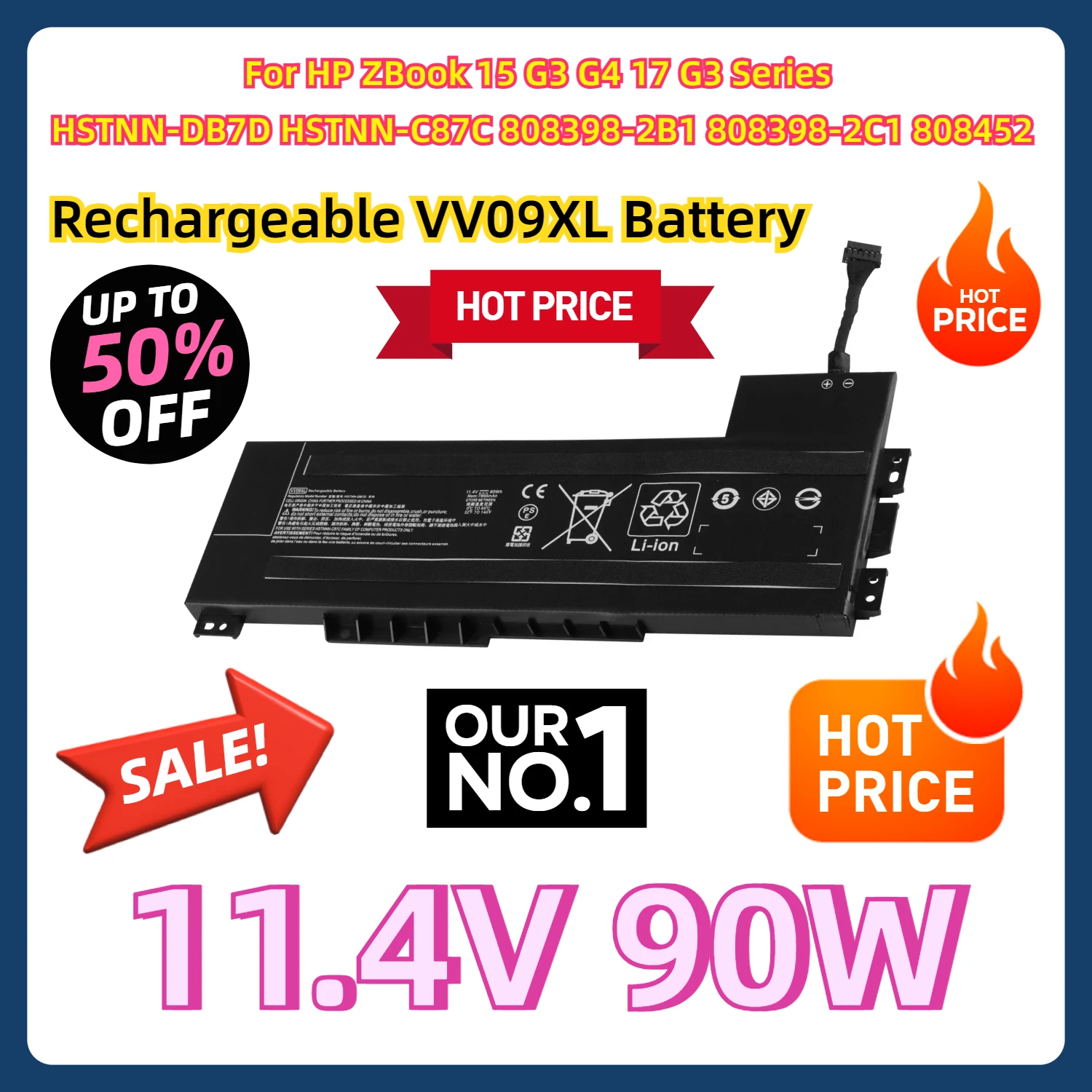Для HP ZBook 15 G3 G4 17 Series HSTNN-DB7D 808398-2B1 808398-2C1 808452 аккумуляторная батарея VV09XL 11 4 в 90 Вт