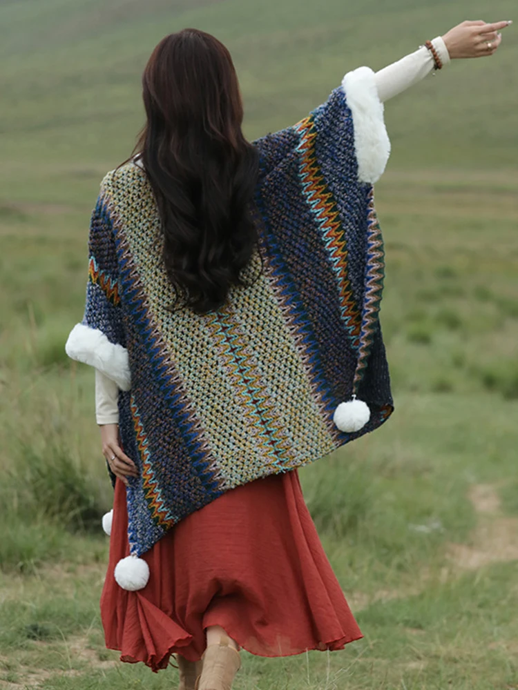 Модный шикарный вязаный зимний винтажный шарф женская накидка в стиле бохо и