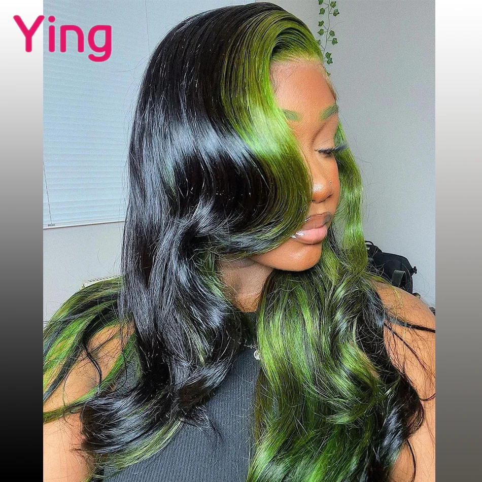 Highlight Green Colored Body Wave Human Hair 13X6 Lace Frontal Wigs for Black Women PrePlucked Brazilian Remy Hair Lace Wig 180%