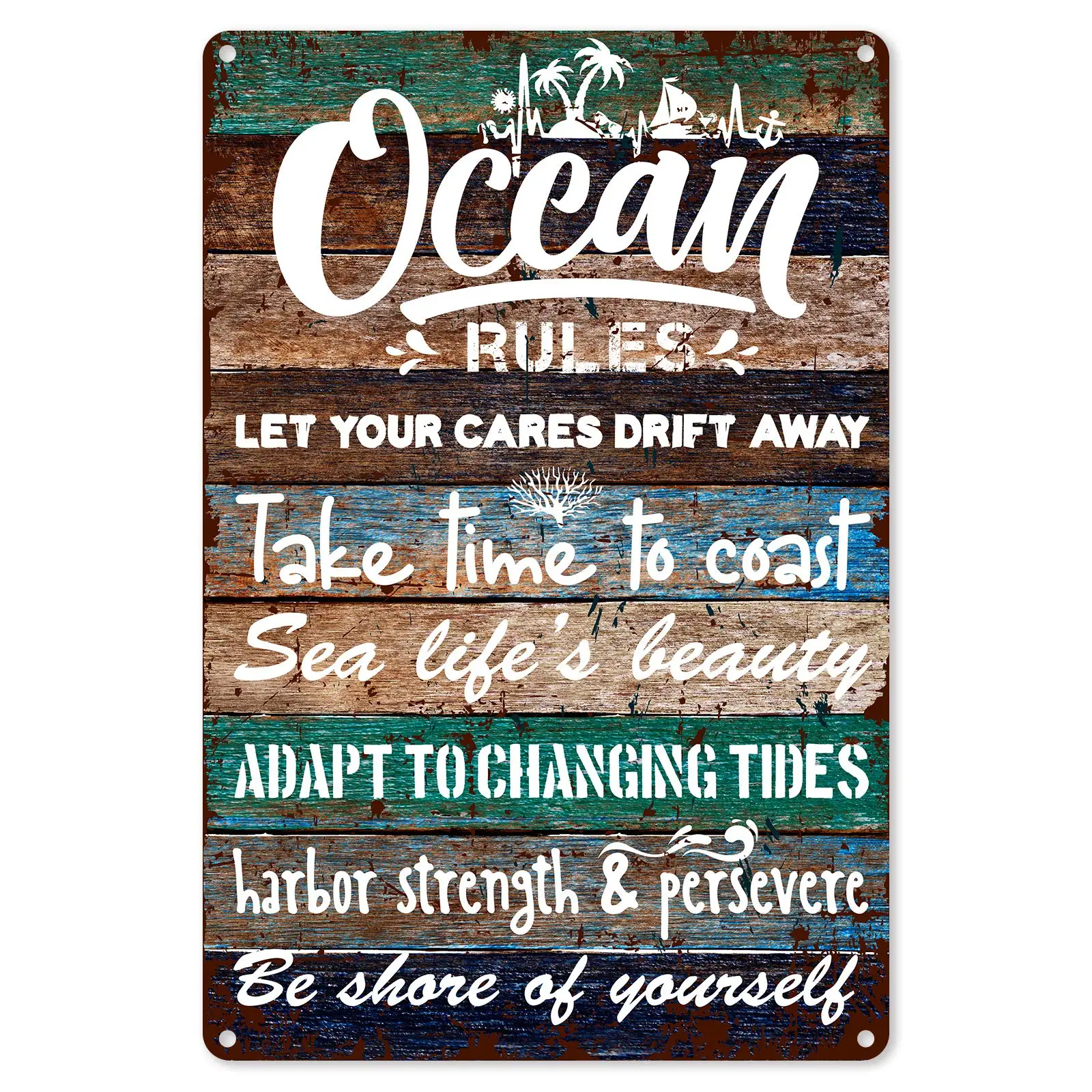 

Рустикальные правила океана, металлический жестяной знак, Настенный декор, винтажные надписи «океанские правила», металлический жестяной знак для украшения стены дома