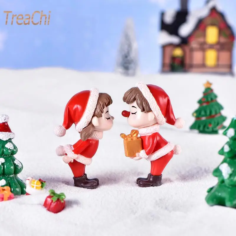 Christmas Couple Micro Landscape Diy Bonsai Succulent Ornaments Pvc Plastic Figure Doll Crystal Ball Craft Accessories