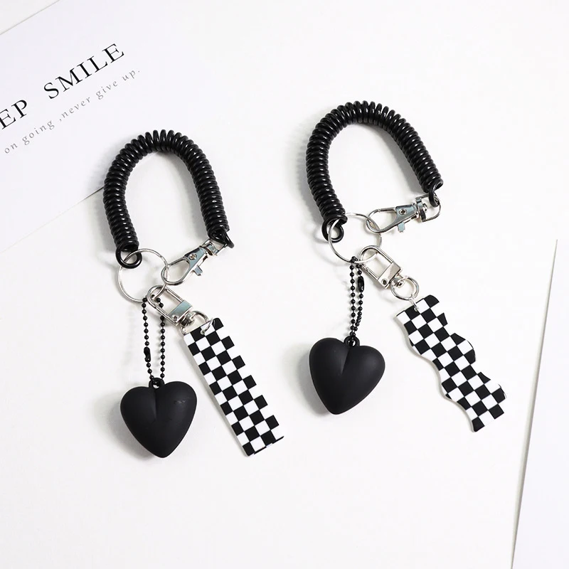 

Cartoon Acrylic Cute Checkerboard Car Keychain Key Rings Bag Pendant Anti-Lost Chain