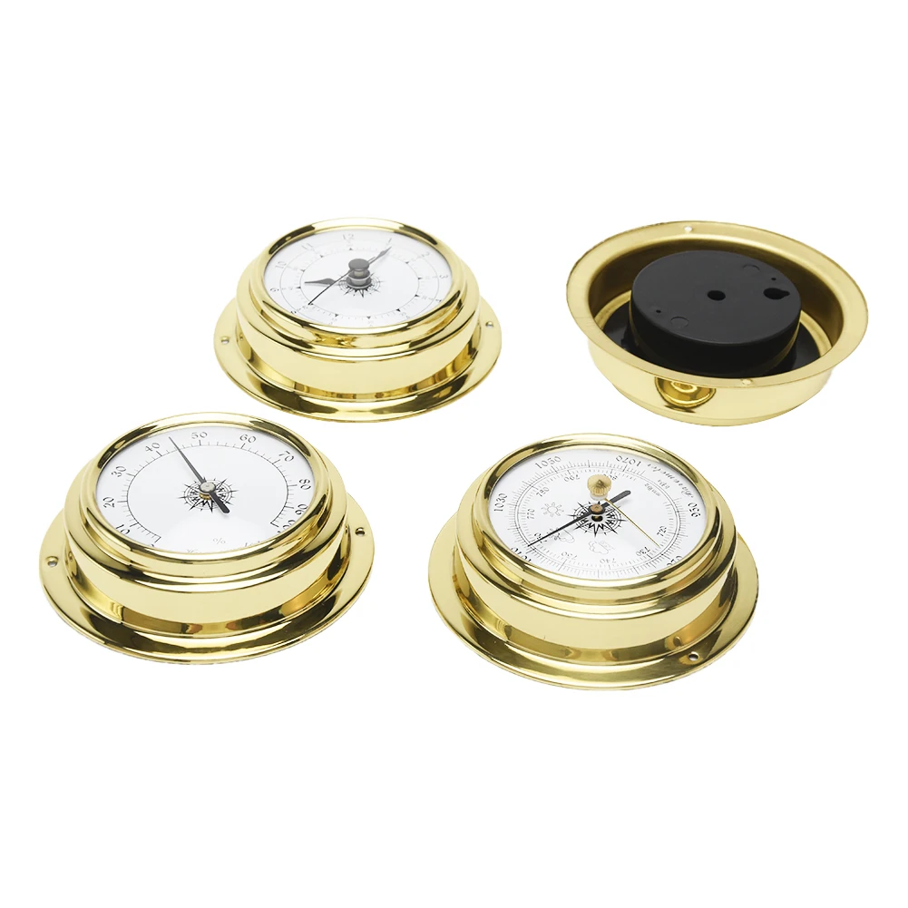 

4pcs Thermometer Hygrometer 98mm Mini Boat Wall Mounted Tool Portable Accessories Kit Barometer Clock Marine Weather Station Set