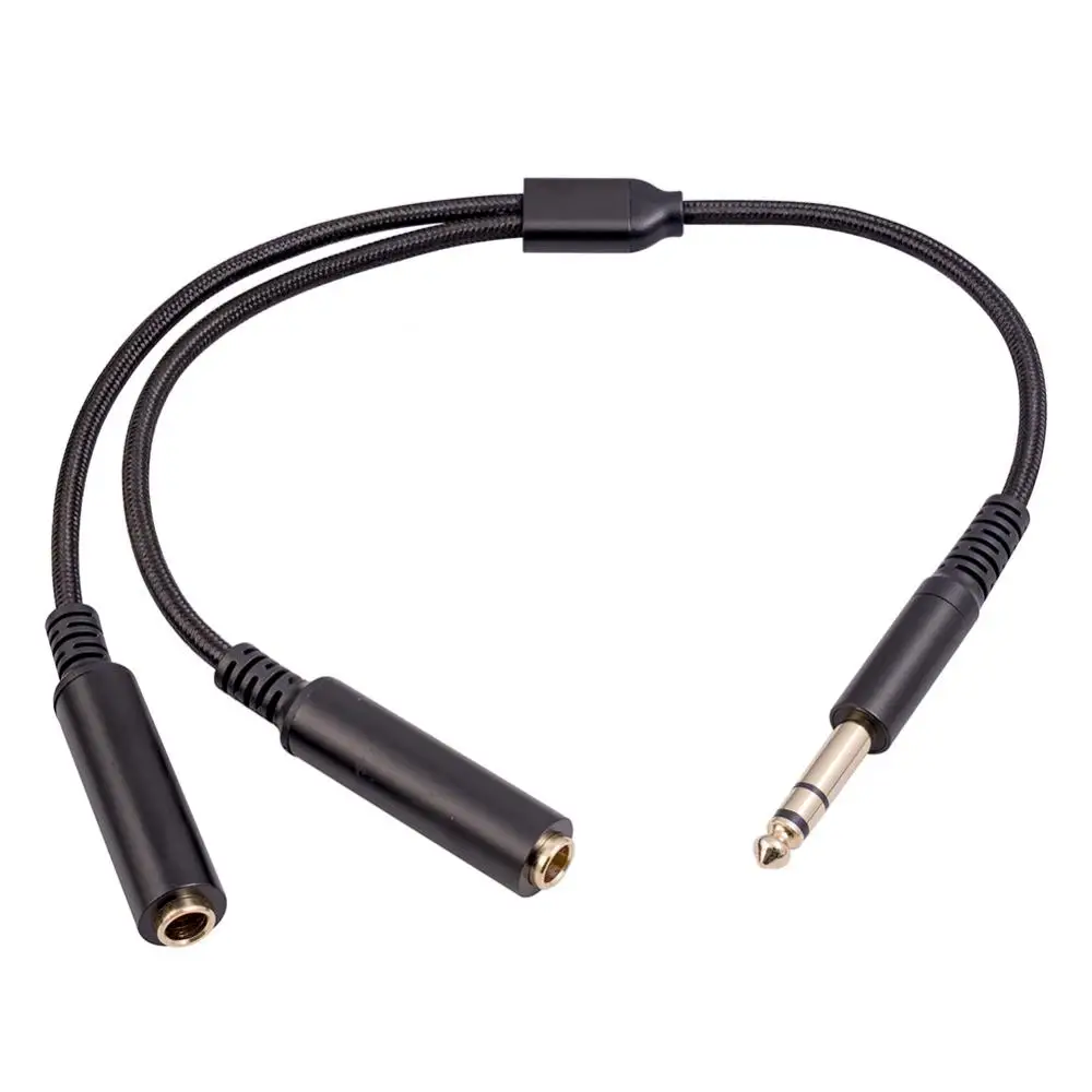

30cm Stereo Audio Cable Parallel Direct Connection Aluminum Alloy Shell 6.35 Mm Male To 2 6.35 Mm Female Audio Cable Black