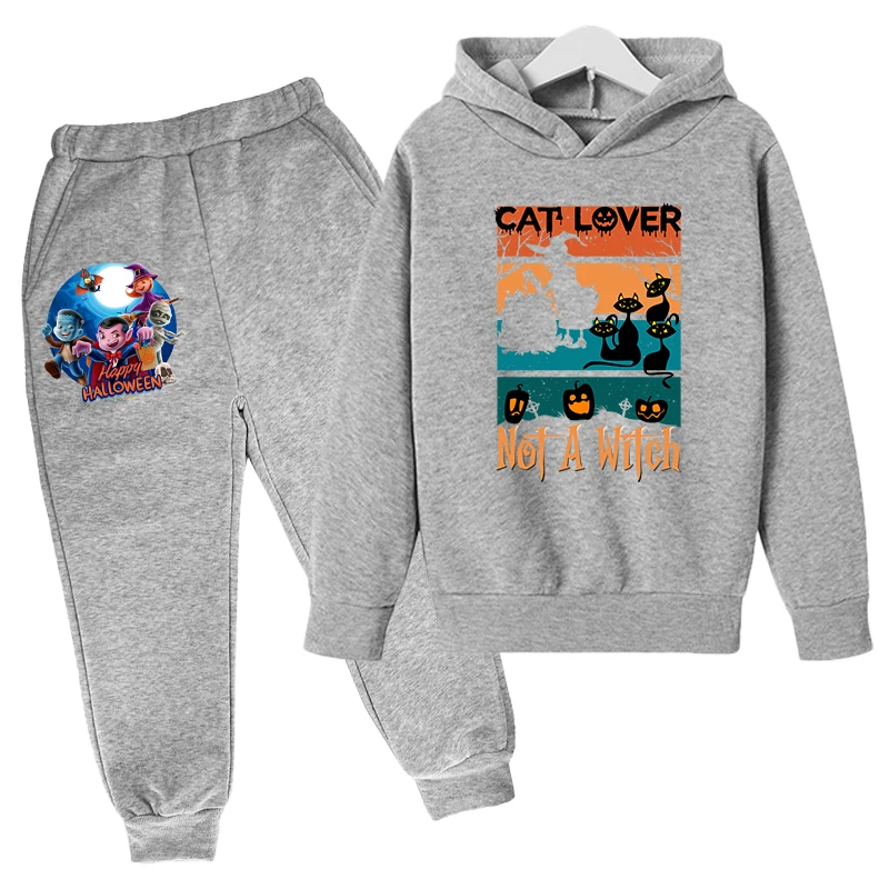 

Осенняя уличная Крутая толстовка с рисунком на Хэллоуин Универсальный костюм для мальчиков и девочек Тонкий оверсайз свитер из 2 предметов ...