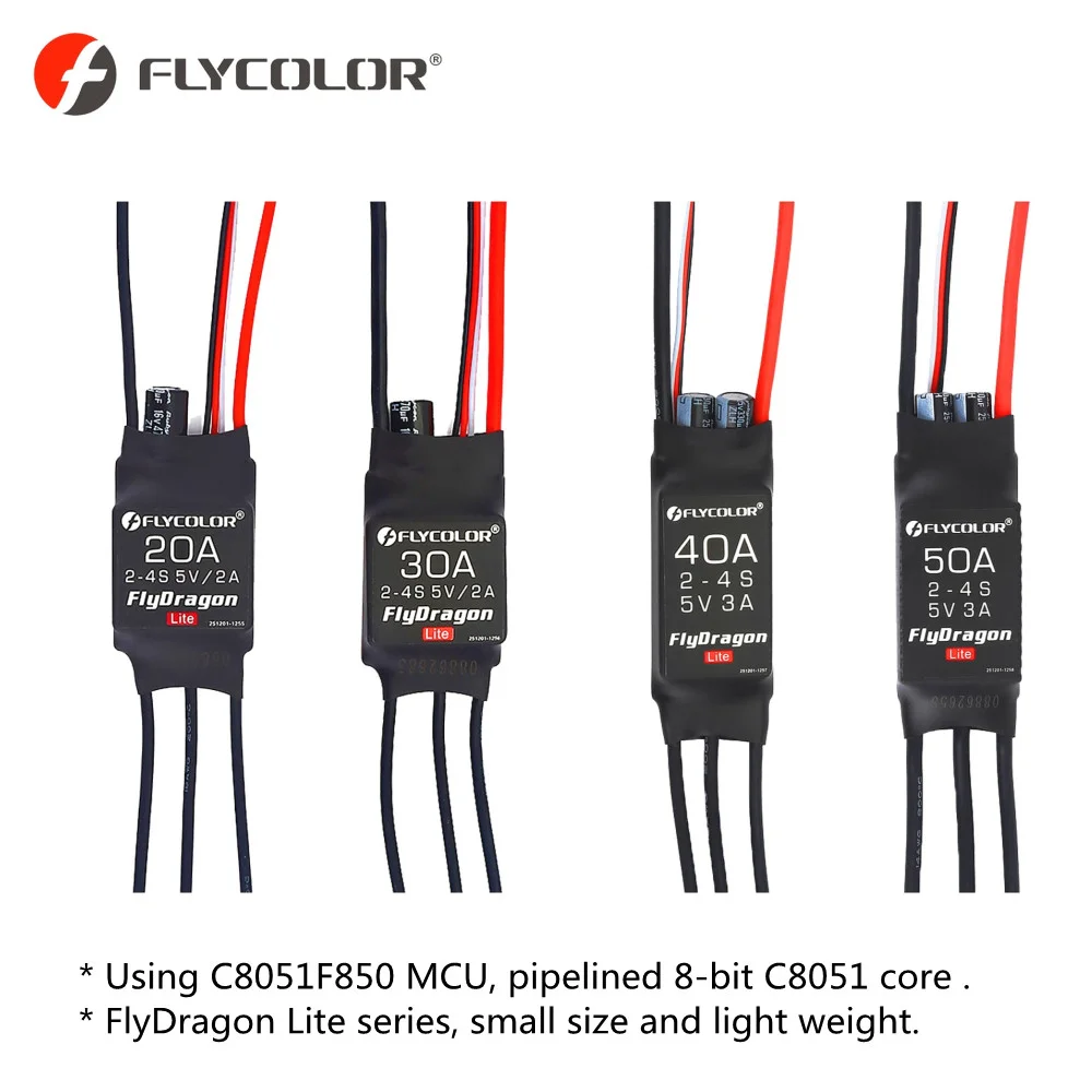 

Flycolor FlyDragon Lite 2-4S 20A 30A 40A 50A Brushless ESC with 5V 2A/3A BEC for RC Airplane Fixed-Wing FPV Drones