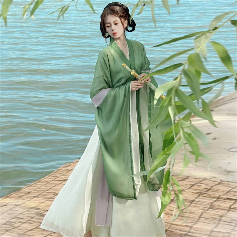 Женская юбка с перекрестным воротником Hanfu, летний костюм в китайском стиле, ярко-зеленая юбка (art.: 3920c488e71da) - 3920c488e71da