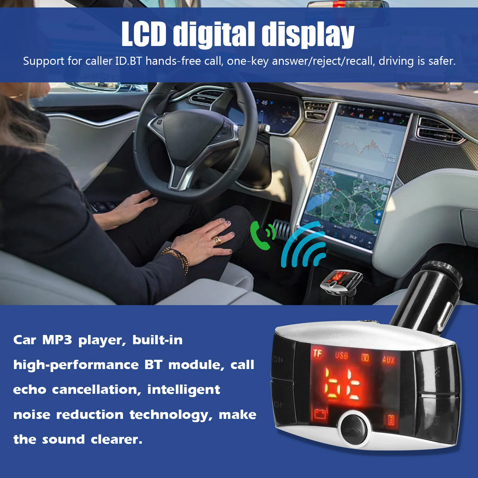 Аудио музыка стерео двойной USB Поддержка громкой связи автомобильное зарядное