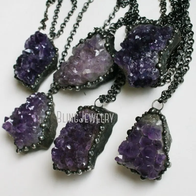 Ожерелье из клостера аметиста NM43801 необработанное натуральное ожерелье в стиле