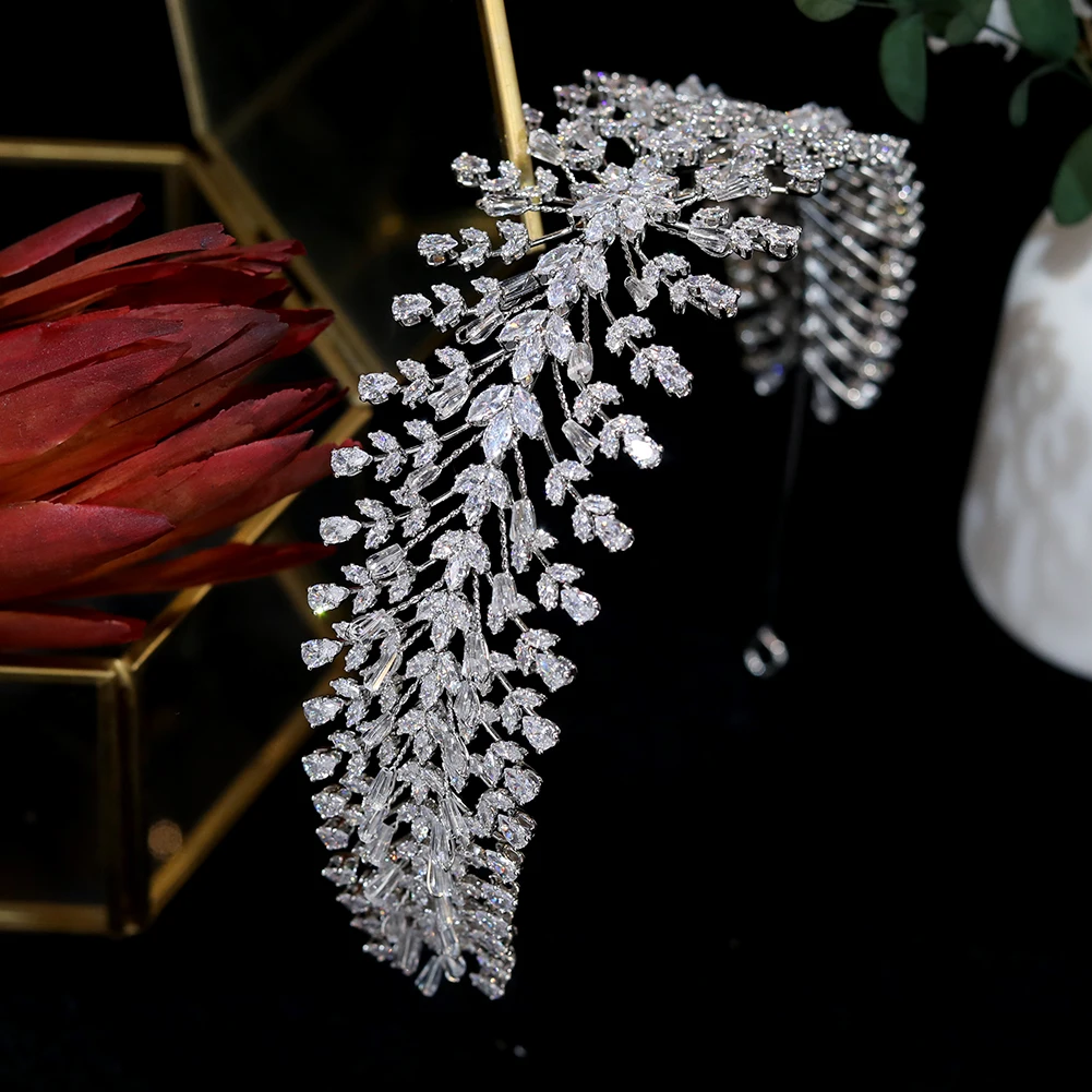 Повязка на голову женская с кристаллами модная свадебная диадема листьями