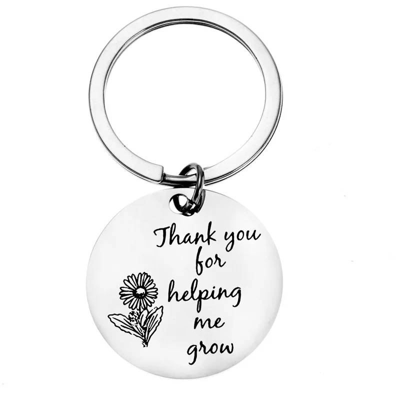Stainless Steel Key Chain Jewelry Lettering Thank you for helping me grow Fashion Accessories Thanksgiving Teachers ' Day Gift