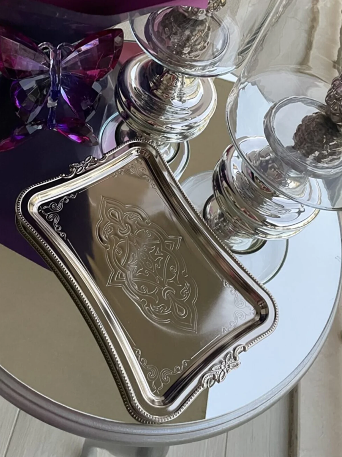 single coffee tea serving tray stainless metal anti tarnish silver or gold colored useful kitchen appliance classic home tool free global shipping