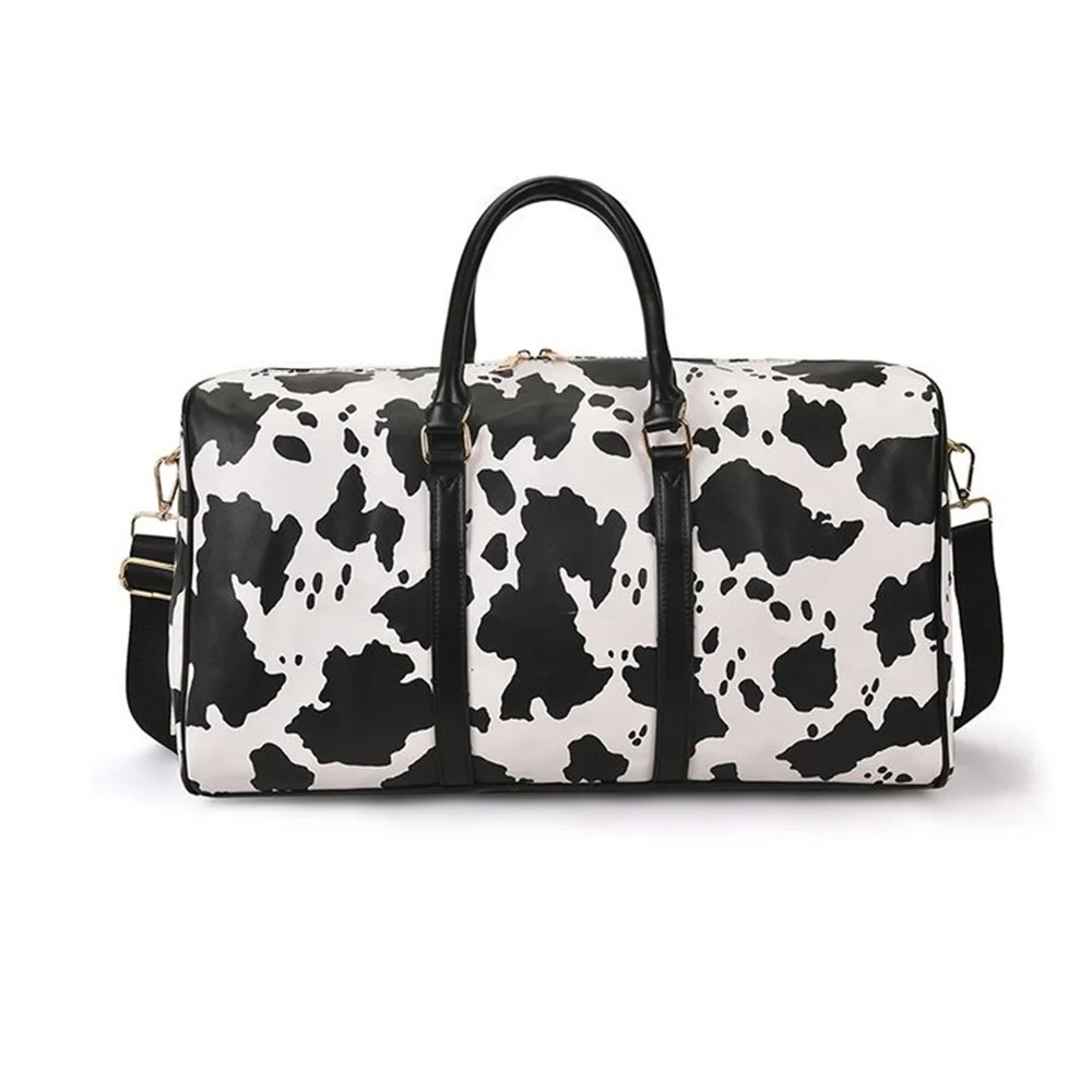 Large Capacity Leopard Leather Duffle Bag Women Versatile Luggage Travel Bag Vintage Luxury Tote Overnight Weekender Bag
