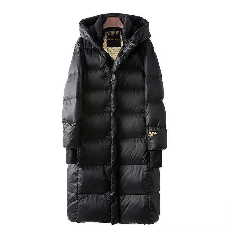 Y Высококлассный бутик Haining черный золотой длинный пуховик с капюшоном зима 2024 90