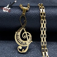 music treble clef note chain necklace stainless steel necklace gold color musical symbol necklaces colar de musica n7088s06