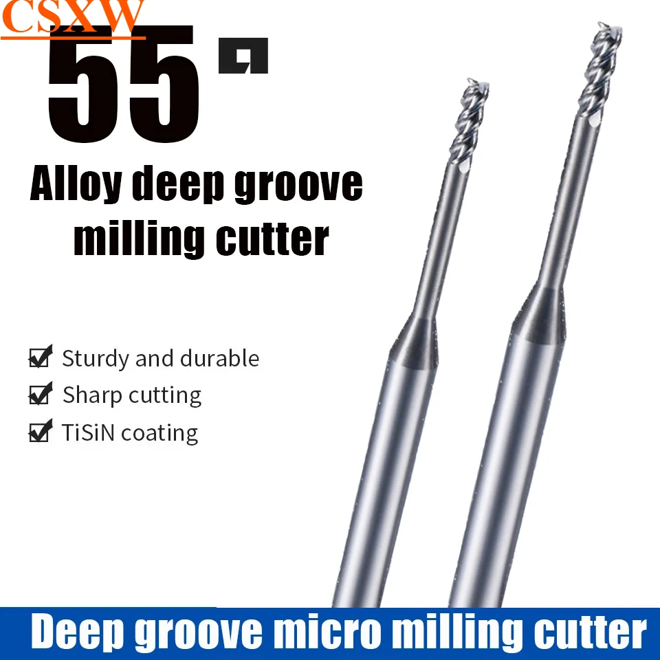 

HRC55 1,5-3,5 мм алюминиевый фрезерный станок с глубокими канавками из вольфрамовой стали, микро маленький диаметр, 3-край удлиненный фрезерный инструмент