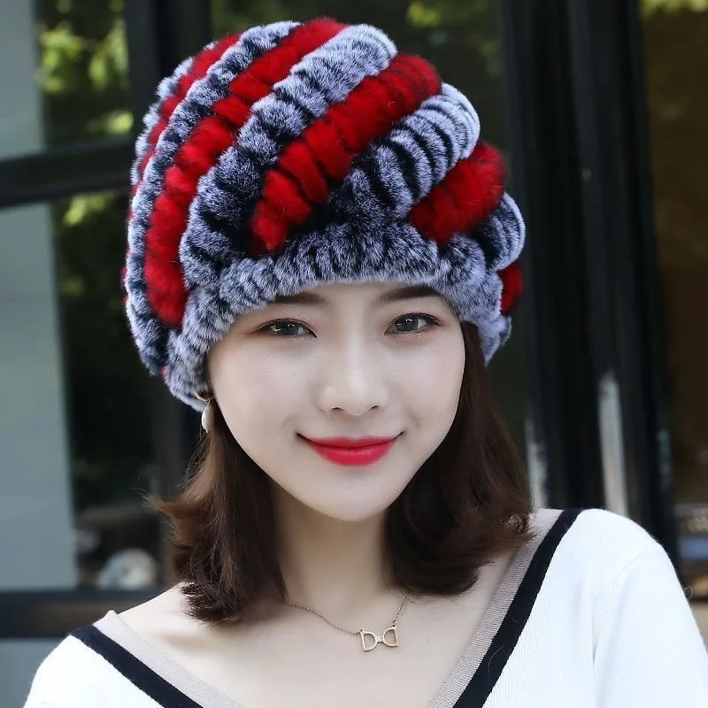 High Quality Genuine Rex Rabbit Fur Hats Winters Warm Ladies Luxury Fluffy Hat Natural Rabbit Fur Cap