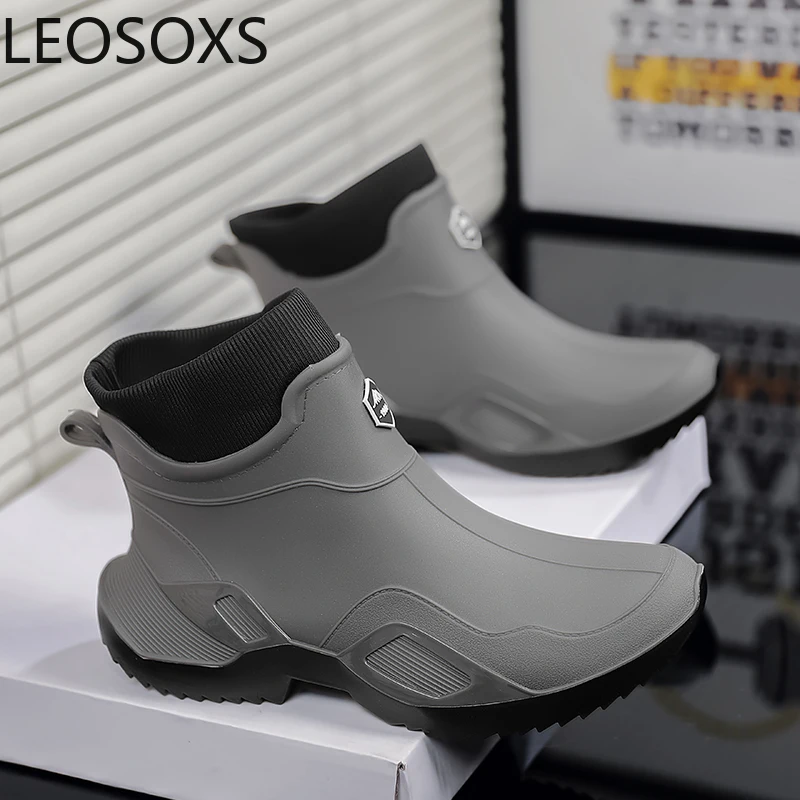 Модная мужская резиновая обувь повседневные непромокаемые ботинки нескользящие