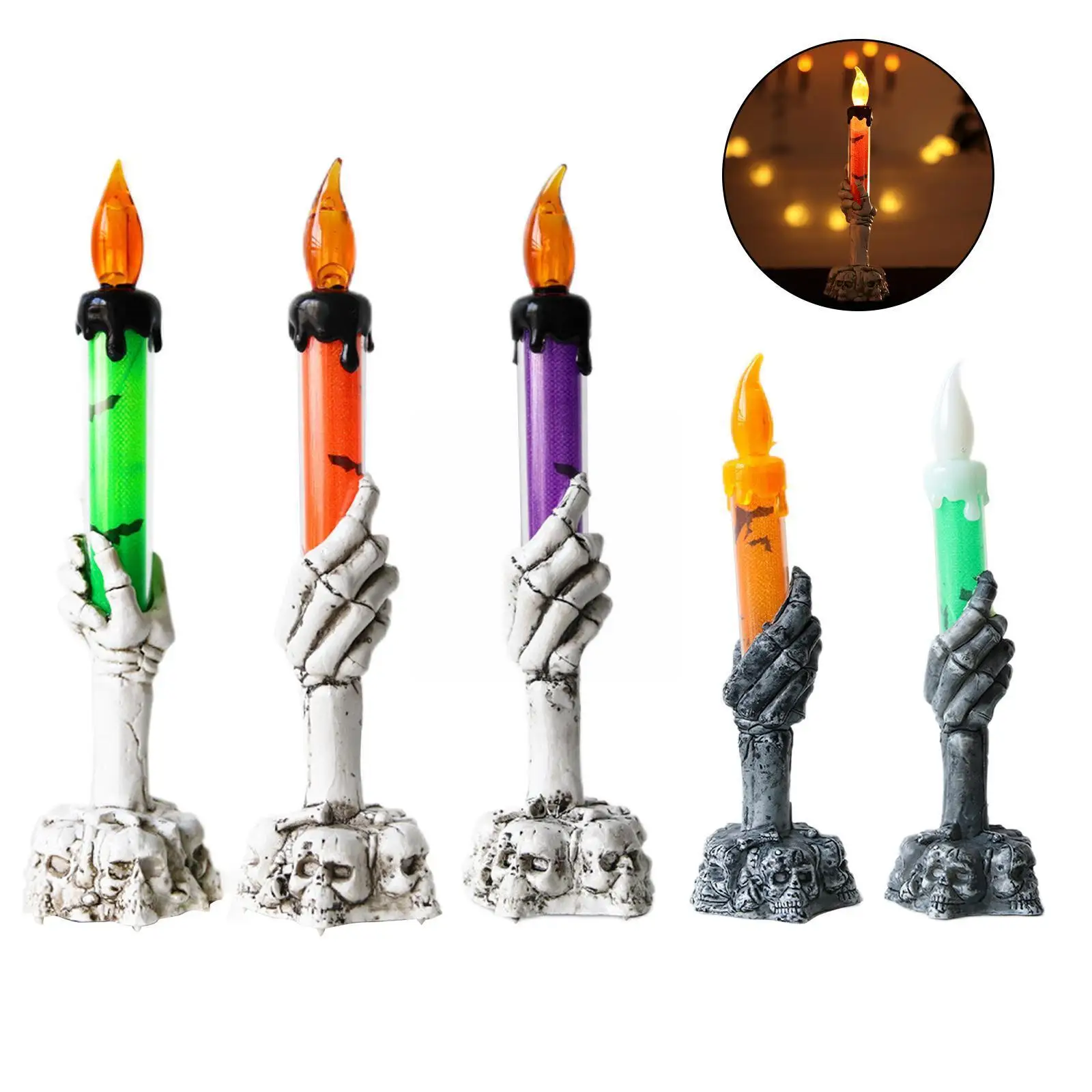 

5pcs Halloween Skull Candle Holder Light Horror Skull Holding Candle Lamp Flameless Candle Lamp For Halloween Party P T6U1