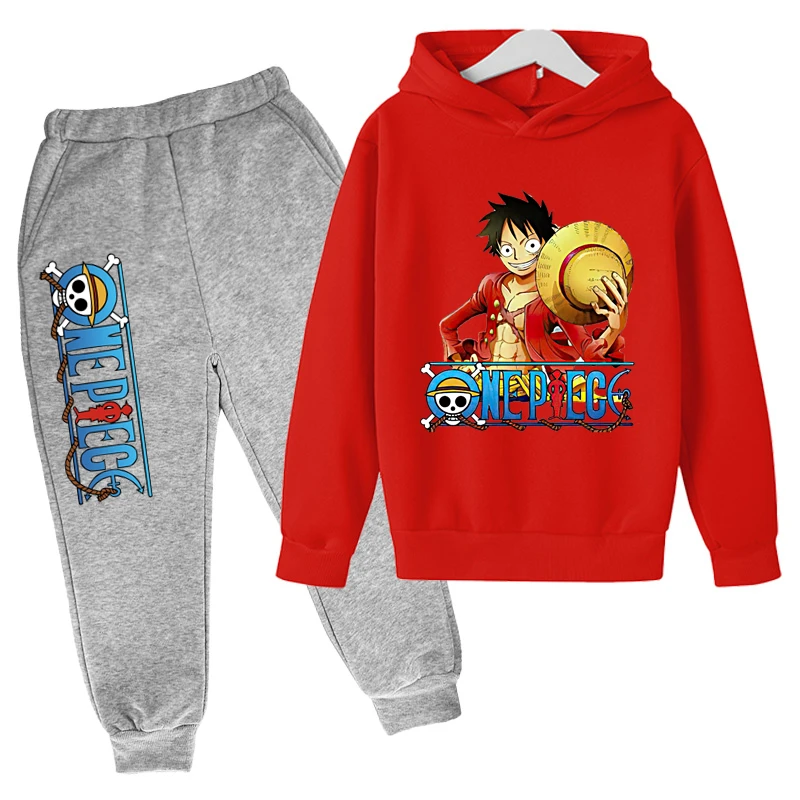 

Cute kids Sports Hoodie And Pants Spring Fall Cartoon Print One Piece Animation Luffy Cotton Hooded Casual Fashion 2 Piece Set